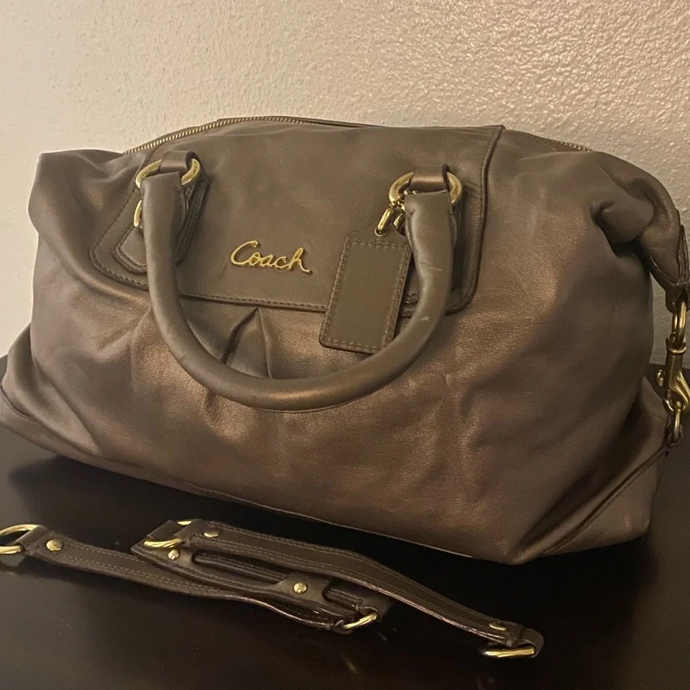 Coach Ashley Convertible Pewter Metallic Leather Satchel | Shoulder Bag